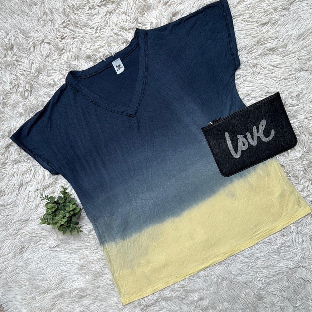 🎉HP🎉 Sew In Love Short Sleeve Dip Dye Tee 💗 Blue & Yellow